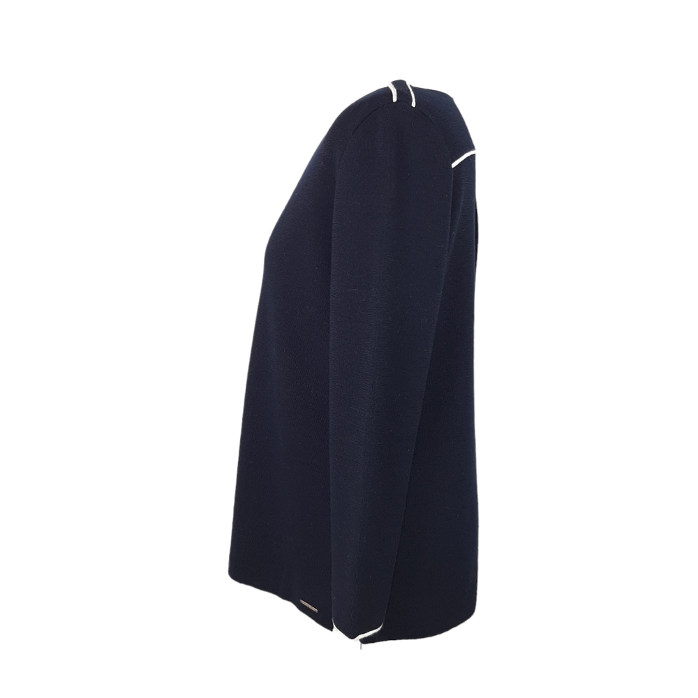 SAINT JAMES Women's Navy Blue 100% Wool Jumper UK Size 12 Contrast Trim Breton - Picture 8 of 15